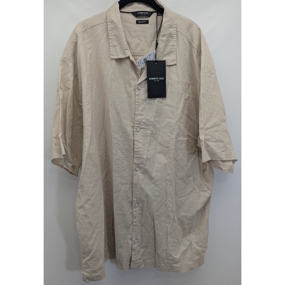 Kenneth‎ Cole Button Down Natural Linen Cotton Blend Mens 4X Neutral Breathable